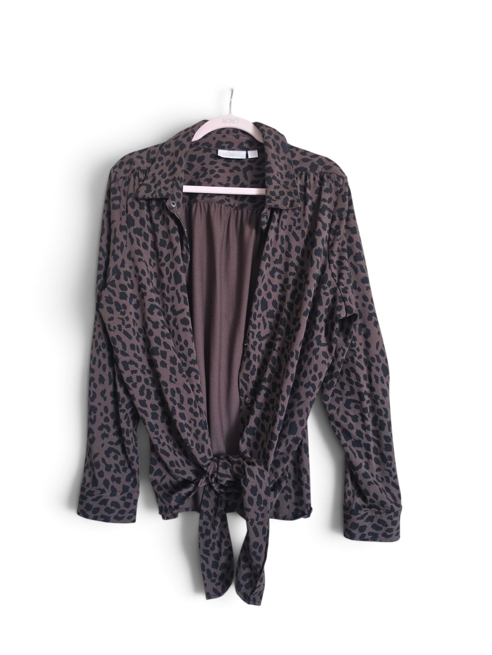 Belle by Kim Gravel Leopard-Print Tie-Front Blouse Jacket - Brown & Black